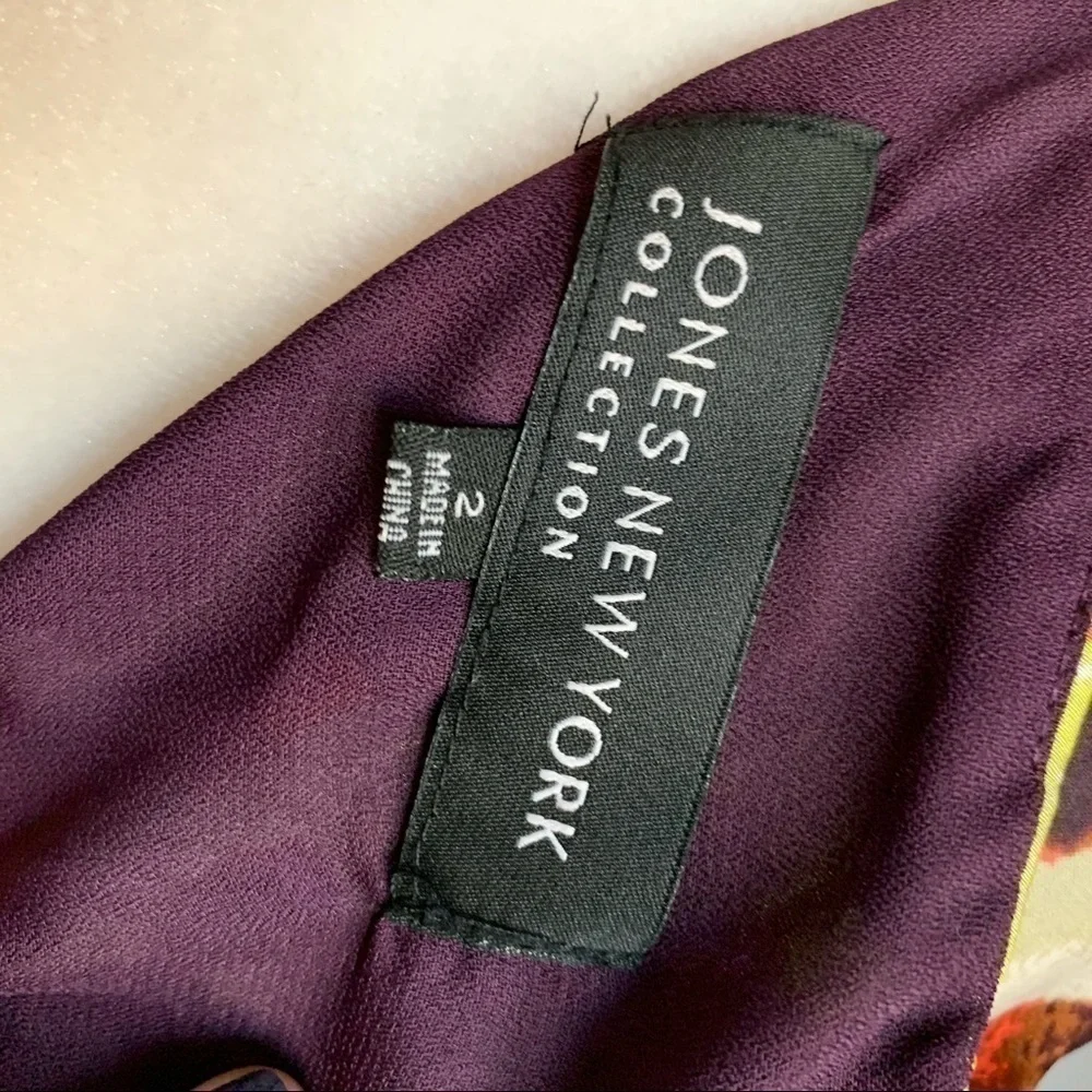 Jones New York Satin Plum Purple Watercolor Dress